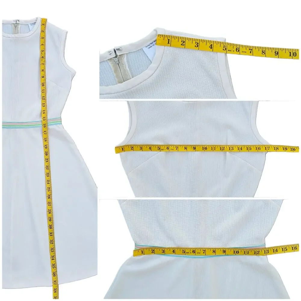 VTG Fit Flare Dress Off White Double Knit Sleeveless Pastel Stripe Vintage 70s - Picture 6 of 8